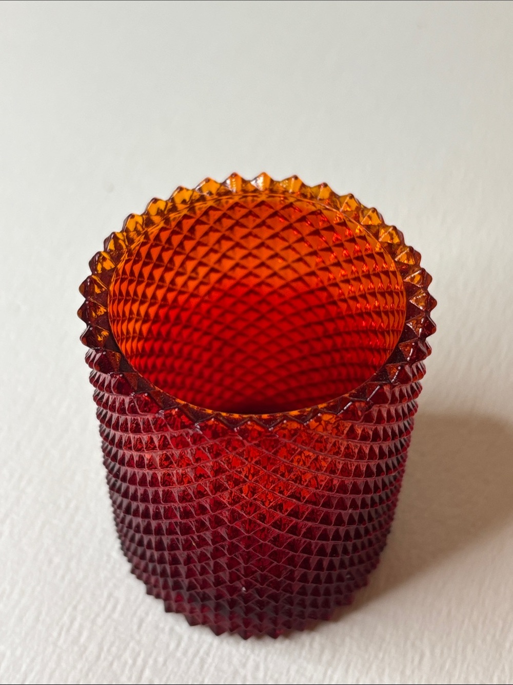 Vintage Faroy Red Diamond Point Glass Votive Candle Holder - Picture 6 of 8